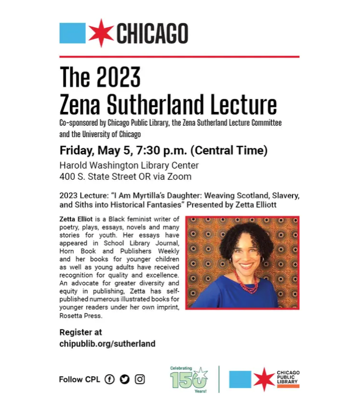 Register for Zetta Elliott's 2023 Zena Sutherland Lecture
