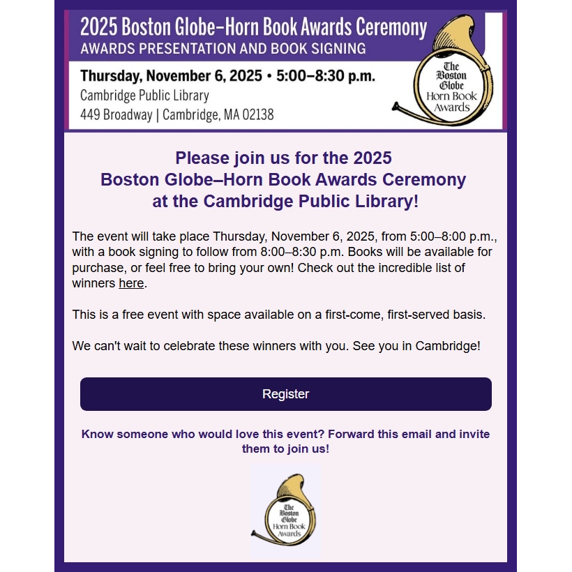 2025 Boston Globe-Horn Book Awards -- you're invited!
